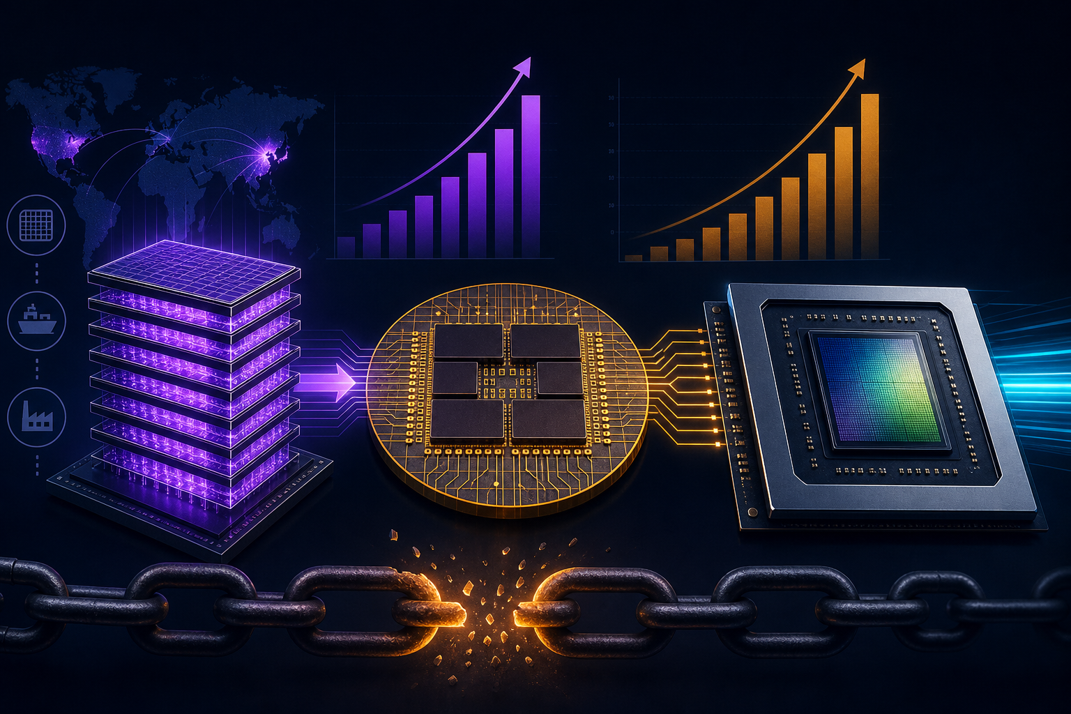 HBM memory stacks and CoWoS packaging wafer — the binding AI GPU supply-chain bottleneck beyond 3nm fabs